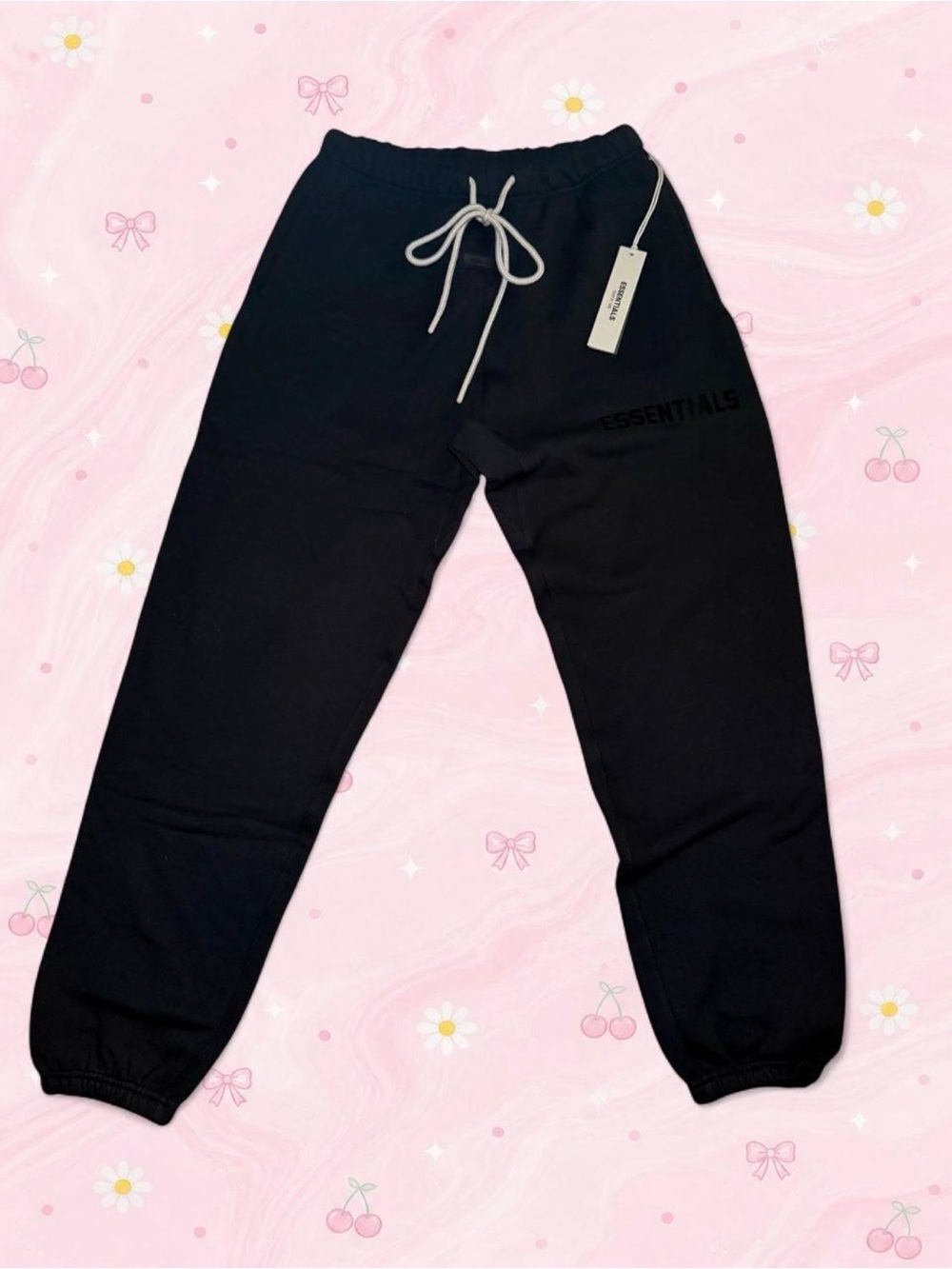 Essentials Black Sweatpants with White Drawstring